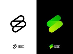 two logos with different shapes and colors, one is green and the other is black