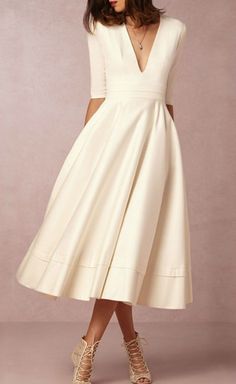 Gaun Koktail, Vestidos Maxi, Midi Skater Dress, 파티 드레스, Evening Dresses With Sleeves, Chanel Couture, Civil Wedding, Maxi Robes, Vestidos Vintage