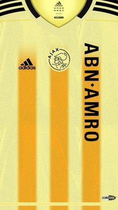 the back of a soccer jersey with black and yellow stripes