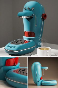 the coffee maker is designed to look like it has been made from an old machine