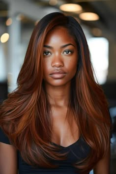 Copper Hair For Black Women, Copper And Wine Hair, Cowboy Copper Hair On Black Women, Chestnut Brown Hair Color On Black Women, Cowboy Copper Hair Black Woman, Red Highlights Black Women, Hair Color For African American Women, Auburn Copper Highlights, Copper Hair Wig