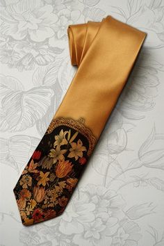 Spring Fashion Collection, Tie Art, Spring Collection Fashion, Floral Necktie, Gold Tie, Trendy Girl, Gold Floral, Character Outfits, Relish