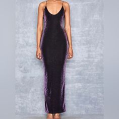 Dare To Dazzle In This Stunning Maxi Dress! This Super Flattering Maxi Dress Has An Ultra Flattering Body Hugging Fit, Spaghetti Straps And Is Crafted From A Semi Sheer Sparkle Fabric In Royal Purple Tones. Made From Stretchy Semi Sheer Sparkly Fabric. Lurex Knit (83% Polyamide, 17% Lurex) Lining (95% Polyester, 5% Elastane) House Of Cb's Younger Sister Brand, Mistress Rocks. Smoke Free Home Purple Maxi Dress For Party Season, Purple Fitted Maxi Dress For Casual Occasions, Fitted Purple Maxi Dress For Casual Occasions, Purple Maxi Dress For Night Out, Glamorous Shimmer Lurex Dress, Glamorous Purple Sequin Maxi Dress, Luxury Purple Sequined Dress, Luxury Purple Floor-length Maxi Dress, Fitted Purple Sequin Fabric With Contrast Sequins