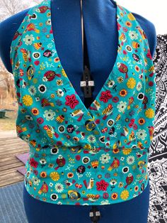 Teal designed halter top one size fits most Owl Hoodie, Patchwork Clothes, Tie Dye Pants, Camo Dress, Womens Halter Tops, Dancing Bears, Crochet Shorts, Corduroy Dress, Halter Tops