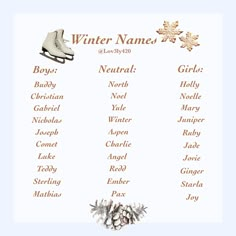 a winter name list with snowflakes and ice skates