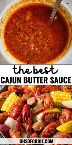 Text reads The Best Cajun Butter Sauce Recipe Seafoods With Cajun Sauce, Shrimp Boil Recipe Cajun Sauce, Cajun Shrimp Boil Sauce, Boiled Seafood Butter Sauce Recipe, Seafood Cajun Butter Sauce, How To Make Sauce For Seafood Boil, Crab Boil Garlic Butter Sauce Recipe, Best Garlic Butter Sauce For Seafood, Spicy Cajun Butter Sauce For Seafood