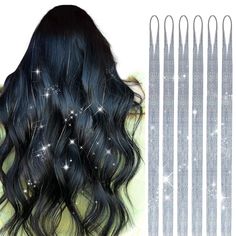 PRICES MAY VARY. High Quality Materials - Styleable: Made of strong and resilient fibres. It can be styled with heat up to 356 °F. Washable, bright colors, no fading, no damage to the scalp, can be worn by both women girls and children Sparkling Fairy Hair Tinsel: Shiny glitter silver color tinsel hair extensions with 1200 strands. Can be used with other colors to give full play to your creativity.It's also perfect as a gift for girls Adjustable Length: The length has been upgraded to 48 inches, Black Hair With Blue Tinsel, Hair Tinsel Dark Brown, Blue And Silver Tinsel Hair, Fairy Hair Tinsel Black Hair, Fairy Hair Glitter Strands, Fairy Hair Tinsel, Tinsel Hair Extensions, Tinsel Hair, Glitter Fairy