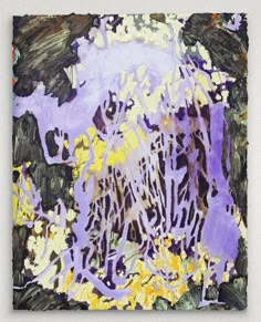 an abstract painting with yellow and purple colors