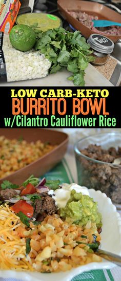 low carb keto burrito bowl with guacamole rice