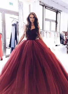 Prom Dresses Burgundy, Strapless Ball Gown, Sparkly Prom Dress, Tulle Balls, Princess Prom Dresses, Formal Ball Gown, Strapless Prom Dress, Dresses Quinceanera, Sweetheart Prom Dress