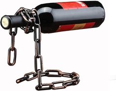 a wine bottle is chained to a chain