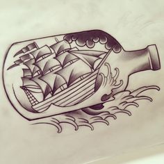 a drawing of a ship in a bottle