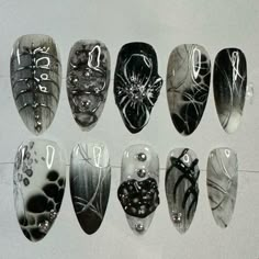 Short Goth Nails Ideas, Metalhead Nails, Nail Designs Tutorial, Gothic Nails, Grunge Nails