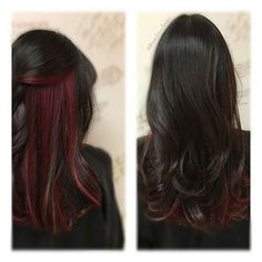 Red Underlights, Bob Ombre, Hidden Hair Color, Cheveux Oranges, Underlights Hair, Peekaboo Hair, Hair Streaks