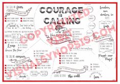 a poster with words and phrases on it that says,'courage is calling '