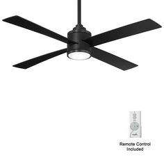 a black ceiling fan with remote control