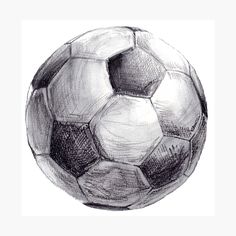 a drawing of a soccer ball on a white background with black and gray pencils