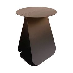 a small round table with a black base and an oval top on the bottom, in front of a white background