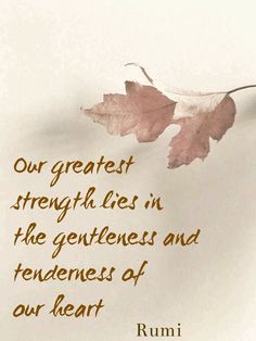 a quote from rumi about the great strength lies in the gentleness and tennesss of our heart