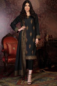 Zoya (Three Piece) - Restocked – Zaaviay Global Black Chanderi Sherwani With Traditional Drape, Formal Semi-stitched Jamawar Dupatta, Traditional Black Chanderi Sherwani, Black Chanderi Sherwani Straight Kurta, Festive Black Chanderi Sherwani, Elegant Unstitched Katan Silk Suit With Dabka Work, Formal Black Sherwani With Naqshi Detailing, Formal Raw Silk Dupatta With Naqshi Detail, Formal Unstitched Suit In Raw Silk With Zari Work