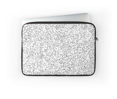 a black and white laptop sleeve with an abstract design on it's side,