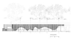 an architectural drawing of a building with trees in the background