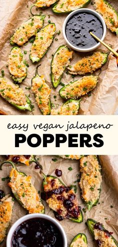 easy vegan jalapeno poppers with dipping sauce on top and in the background