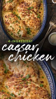 an image of a casserole with chicken in it and the title above it