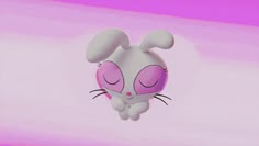 a cartoon bunny with pink eyes and ears is flying through the air in front of a purple background