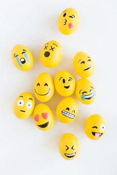 some yellow eggs with faces painted on them and the caption says, do it yourself easy