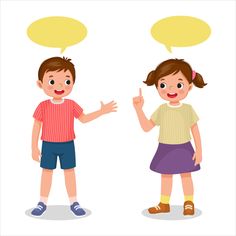 two children are talking with speech bubbles above their heads