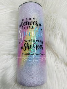 she leaves a little sparkle wherever she goes glitter tumbler with unicorns on it