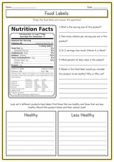 the food label worksheet for students to learn how to use labels and labeling them