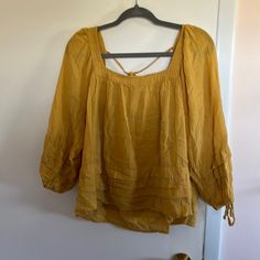 Oneil Yellow Blouse. Never Worn. Large Cheap Mustard V-neck Blouse, Casual Yellow Long Sleeve Peasant Top, Yellow Bohemian Flowy Top, Chic Mustard Tops For Spring, Yellow Flowy Bohemian Tops, Mustard Bohemian Top For Spring, Yellow Long Sleeve Blouse For Beach, Yellow Peasant Top For Summer, Yellow Long Sleeve Blouse For The Beach