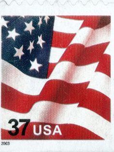 a postage stamp with an american flag on it