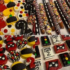 a table topped with lots of cupcakes covered in different types of icing