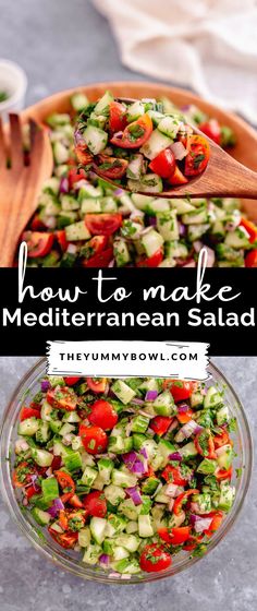 a salad with cucumber, tomatoes and other vegetables is shown in a bowl