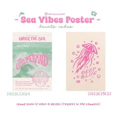 the sea vibes poster is displayed in pink and green, with an image of a jellyfish