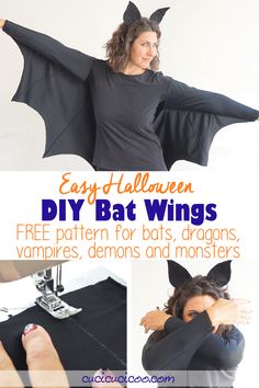 easy halloween diy bat wings with free pattern for bats, dragon's, vampire's, demons and monsters