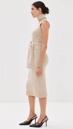 MM6 Maison Margiela Sleeveless Knit Midi Dress | Shopbop Turtleneck Dress Sleeveless, Ladies Day Dresses, Grey Midi Dress, Black Halter Dress, Cashmere Dress, Halter Midi Dress, One Clothing, Pullover Designs, Pleated Midi Dress