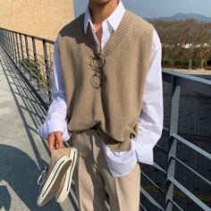 Masc Outfits, Classy Outfits Men, Sleeveless Sweater Vest, Mens Outfit Inspiration, Knitted Vest, Stylish Mens Outfits, Streetwear Men Outfits, Men Fashion Casual Outfits