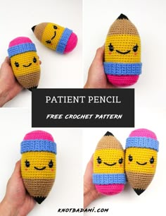 crochet pattern for a toy with two smiling faces on it and the text, patient pencil free crochet pattern