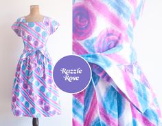 1950s 'Razzle Rose' floral stripe wrap dress by Swirl Floral Stripe, Garden Party, Lily Pulitzer Dress, Swirl, Wrap Dress