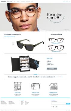 the website is designed to look like it has glasses on display in front of him