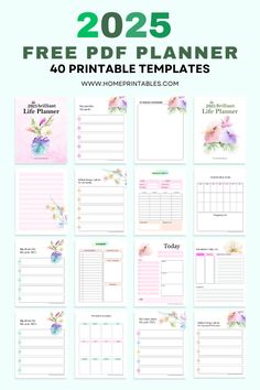 the free printable planner with flowers on it and text that reads,'2020 - 25