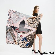 Olivia Mark - Printed large square scarf female new simulation silk twill silk shawl satin shawl scarf Silk Shawl Scarves For Spring, Silk Shawl Scarf For Spring, Square Silk Scarf For Spring, Spring Square Silk Scarf, Spring Silk Shawl Scarf, Silk Shawl Scarf, Large Square Scarf, Satin Shawl, Silk Shawl