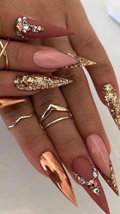 Manicure Fall, Stilleto Nails Designs, Season Nails, Nails Design With Rhinestones, Stiletto Nails Designs, Her Nails, Nails Colors, Nails 2021, Brown Fall