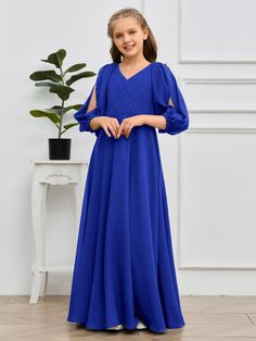 Royal_Blue Grape Bridesmaid Dresses, Bridesmaid Look, Plum Bridesmaid Dresses, Royal Blue Bridesmaid Dresses, Dark Navy Bridesmaid Dresses, White Wisteria, Bridesmaid Dresses With Sleeves, Junior Bridesmaid Dress, Floor Length Skirt