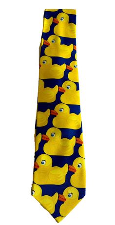 Pop Tease Novelty Tie Men's Polyester Necktie Yellow Rubber Duckies Blue. Comes from a smoke free environment Fun Tie, Yellow Tie, Fun Ties Men, Luxury Yellow Tie For Men, Funny Ties For Men, Yellow Neckerchief, Funny Ties, Dad Bod, Tie Men's