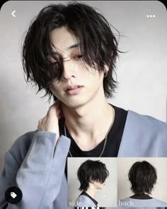 Anime Inspired Haircuts Men, Short Wolfcut Masculine, Kpop Male Hairstyles Short, Wolfcut Men Short, Korean Wolf Cut Men, Textured Wolfcut, Men Mid Length Hair, Male Jellyfish Haircut, Alternative Mens Hair